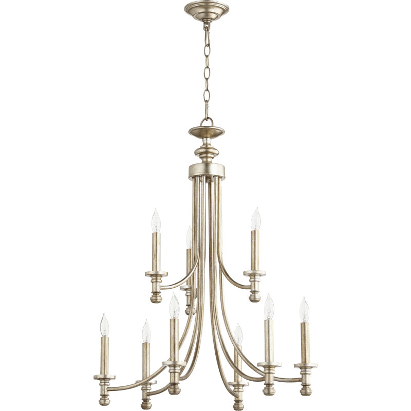 Lustree 9 lumières façon bougie/classique Herman, Feuille argentée vieillie