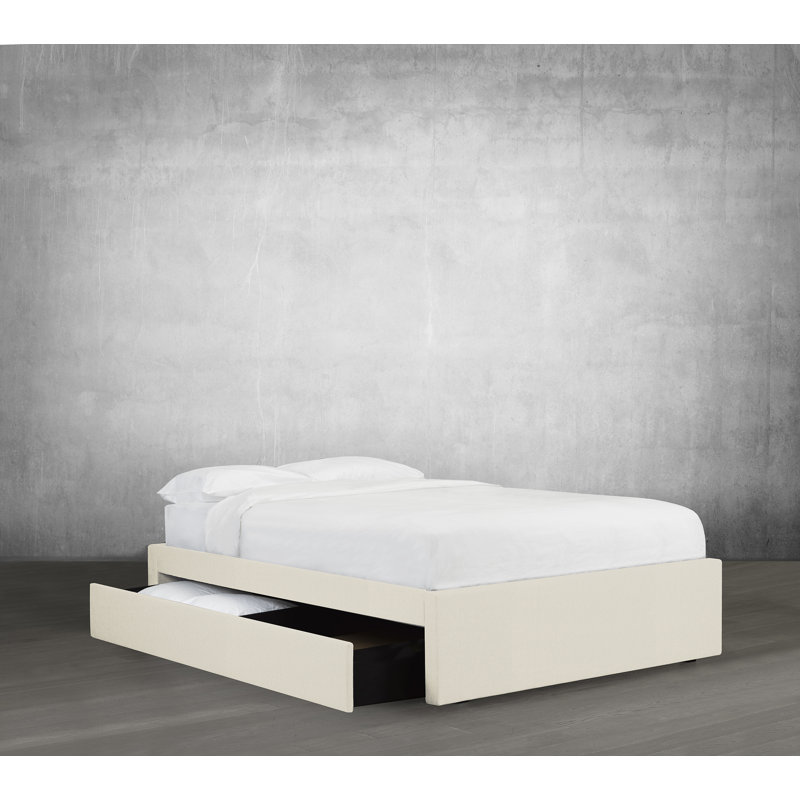 Lit plateforme tapissier à rangement bas Hayle, Simple, Ivoire