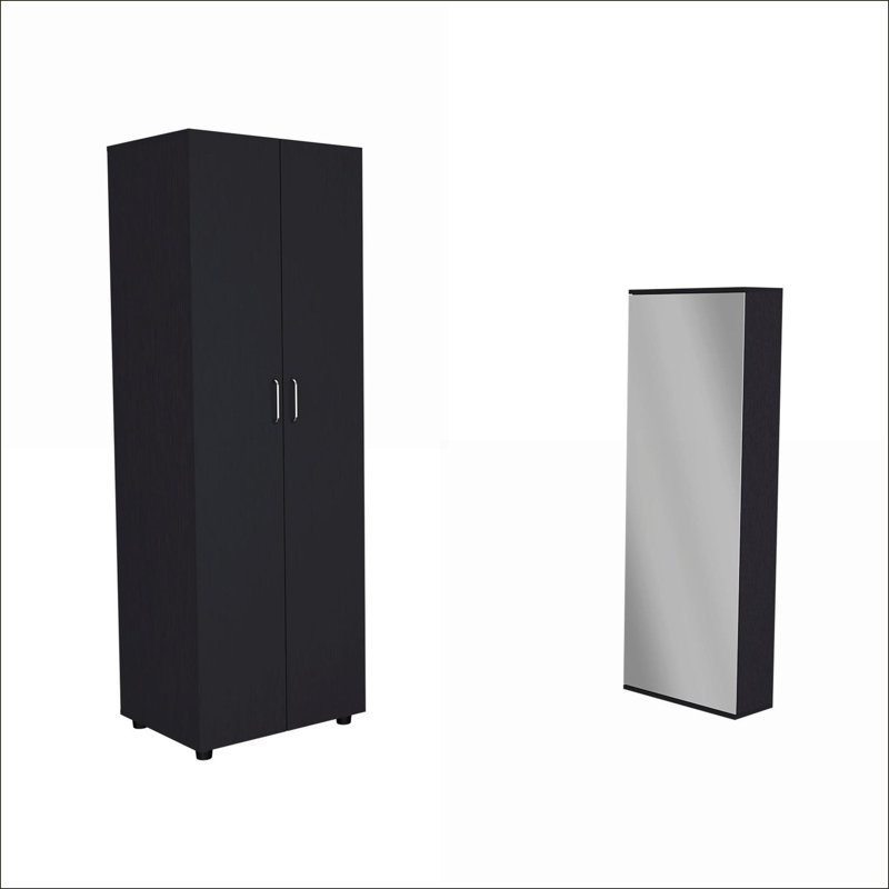Ensemble de chambre à coucher | Armoire moderne 2 pièces + étagère à chaussures, noir, pour chambre à coucher | Noir | Panneau de particules