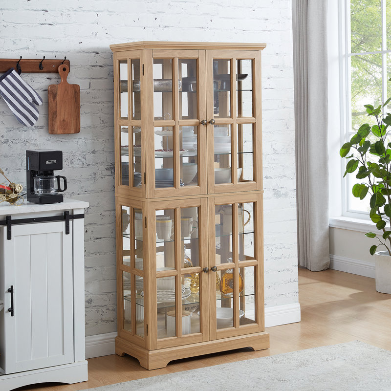 Vitrine Exquis Curio avec portes en verre et tablettes réglables, conception à quatre portes pour mettre en valeur des objets de collection