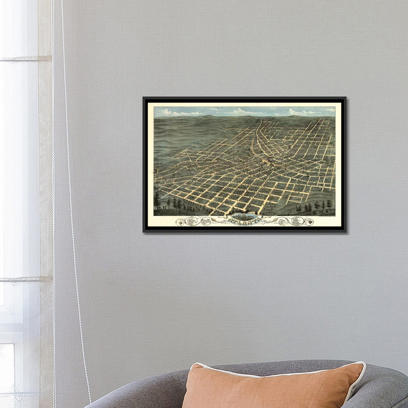« atlanta map, 1871 », impression sur toile, H 18 po x l 26 po x P 1,5 po, Toile avec cadre noir, Pas de tapis