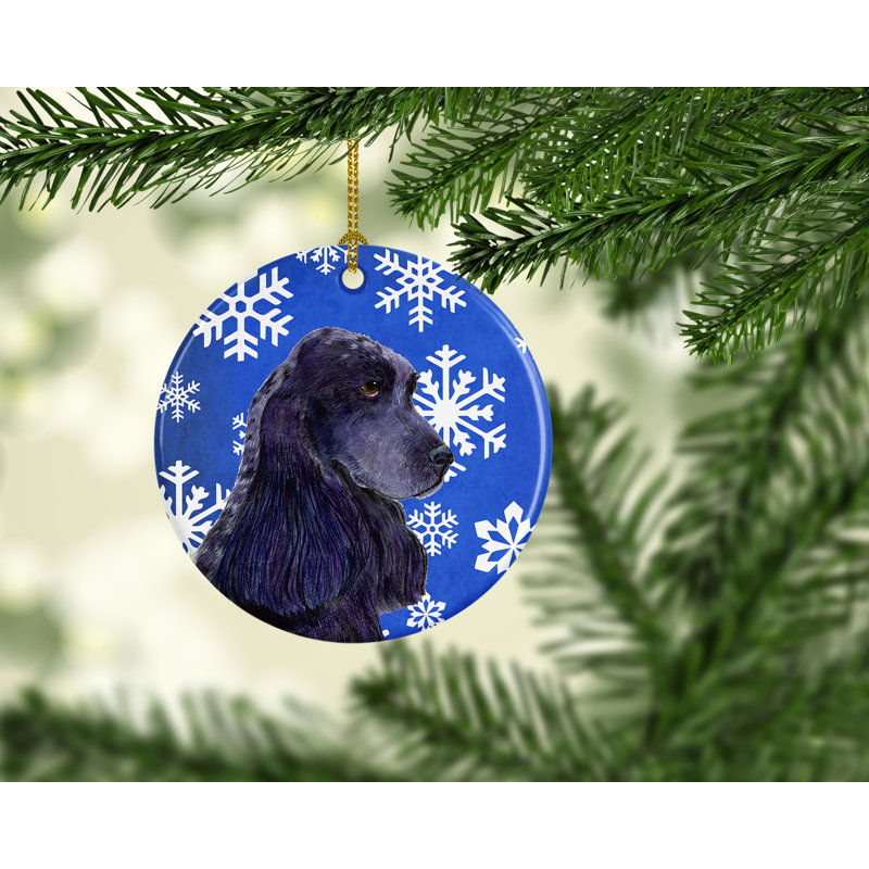 Ornement de noël figurine suspendue en céramique épagneul winter
