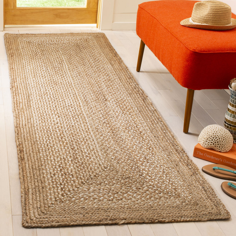 Tapis de couleur unie en fibres de naturelles de jute et de coton tissées à la main avec envers en latex Marie