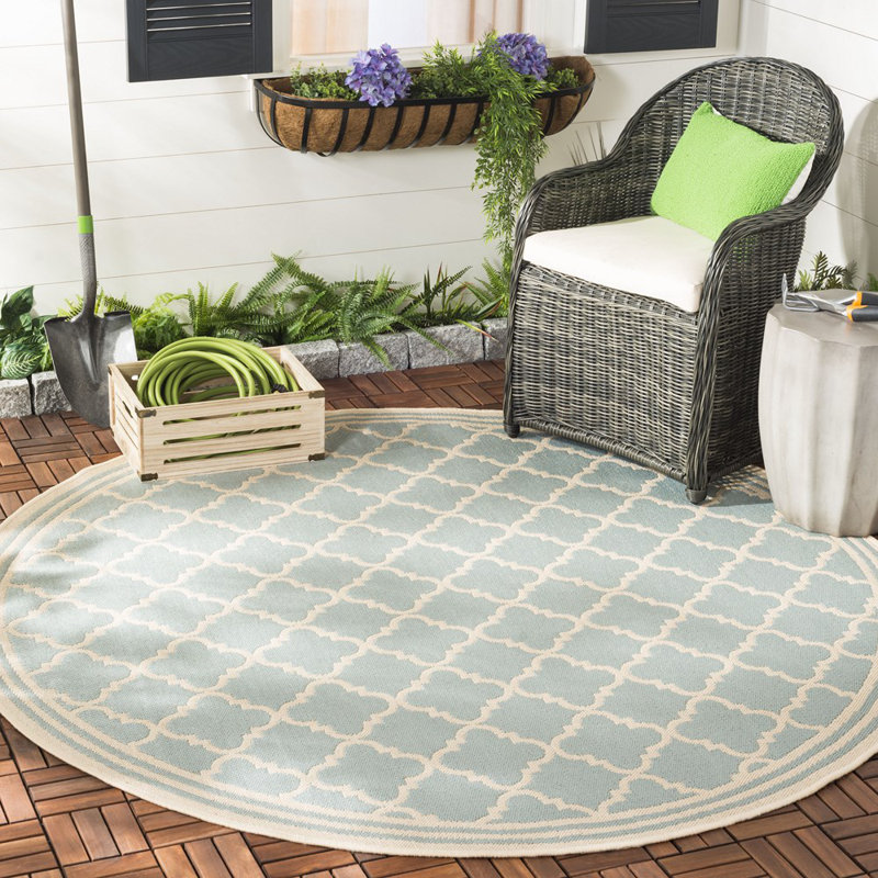 Hardrian Looped/Hooked Aqua/Cream Rug, Round 201 cm