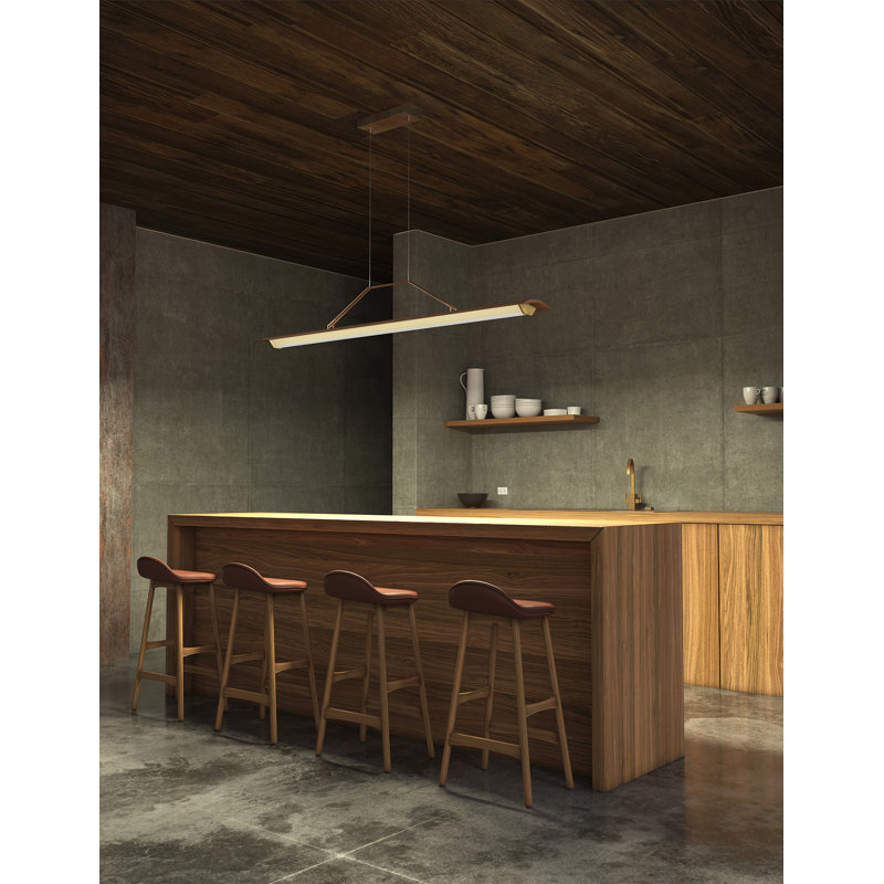 Penna Linear LED Pendant, 7.7" H x 64.5" W x 2.3" D, 2700K Warm White Bulb Temp, 277V, Brass/ Dark Walnut