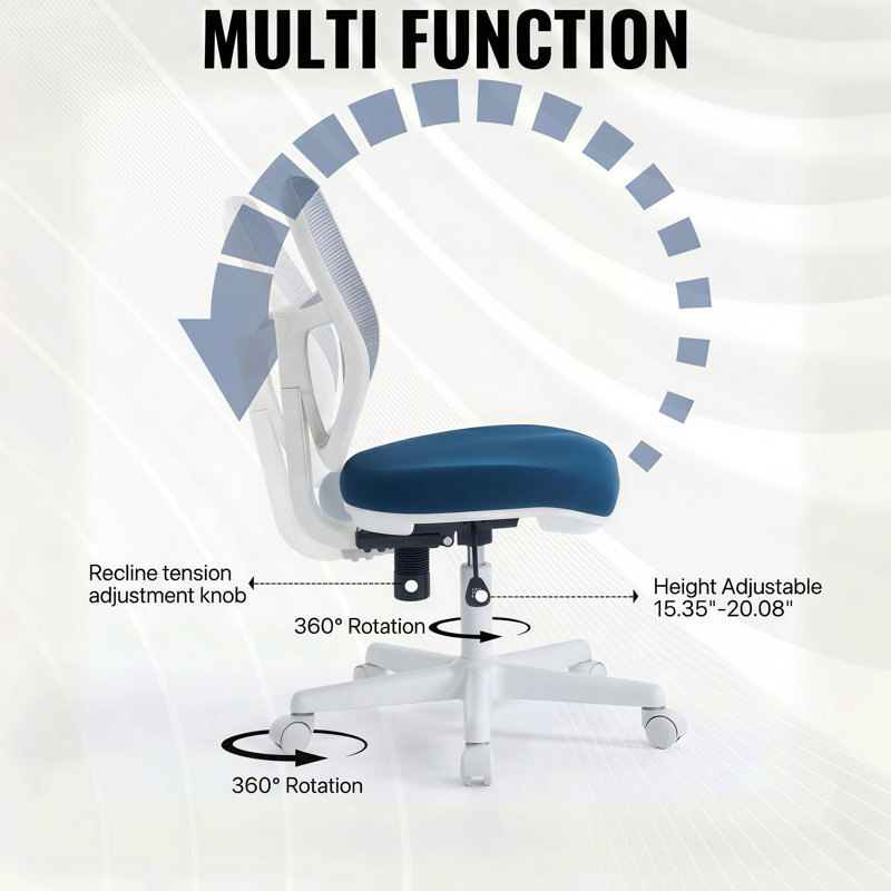 Small Armless Office Chair, Swivel Desk Chair with Mesh Back & Padded Seat, Space-Saving Modern Task Chair for Compact office