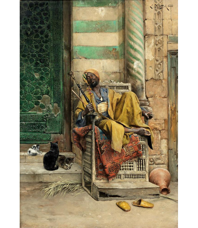 "Le fumoir de Goza" par Ludwig English - Toile tendue avec châssis, H 24 po x l 17 po