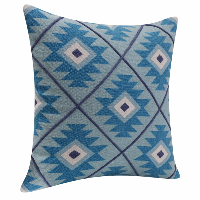 Geometric 100% Cotton Throw Square Pillow Cover, Blue/White, Polyester
