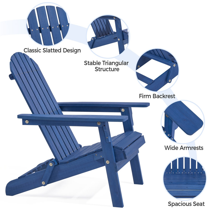 Bennir Fir Foldable Outdoor Adirondack Set, Blue