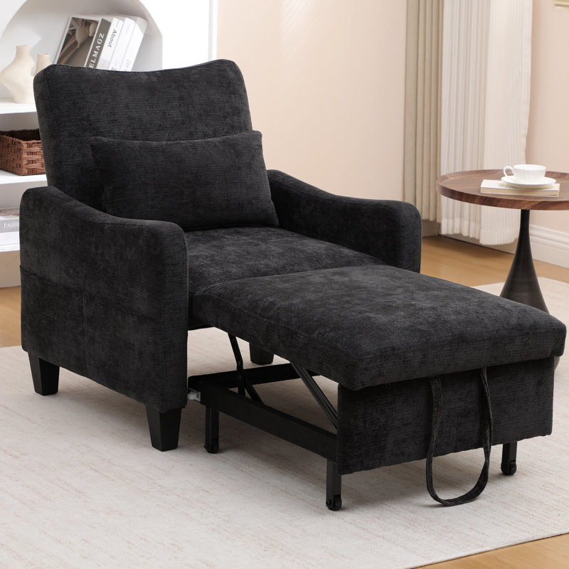 Upholstered Convertible Sleeper Accent Chair Bed Chaise Lounge Chair Armchair, Black