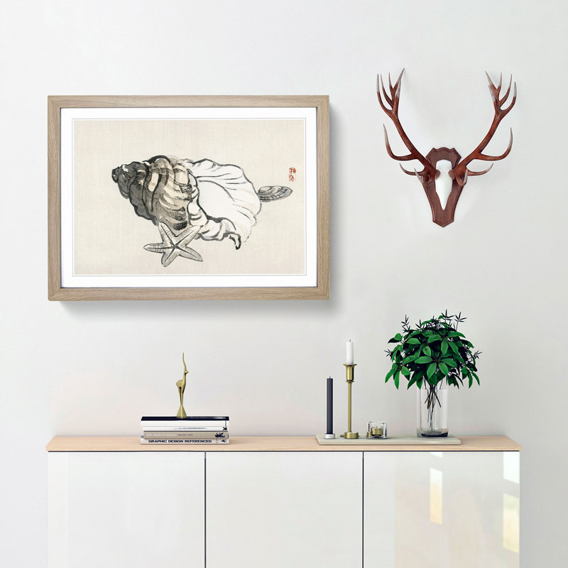 Starfish and Seashells by Kono Bairei - Framed Print, 36cm H x 48cm W x 2cm D, Oak Framed