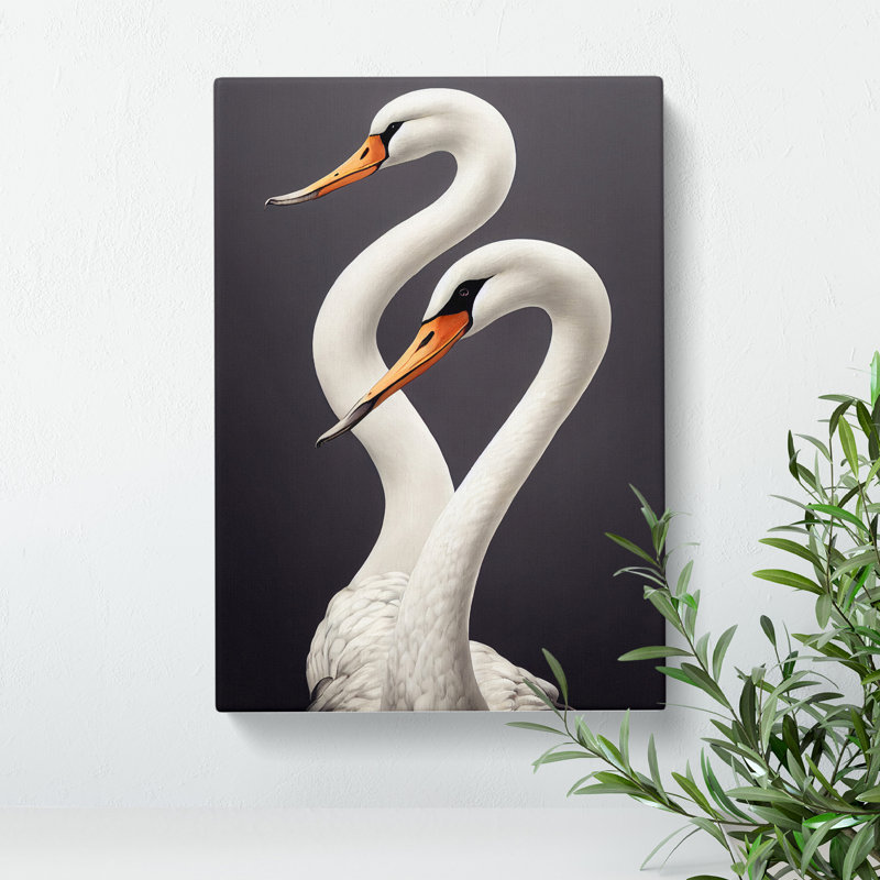 Two Pretty Swans - Wall Art, Wrapped Canvas, 50cm H x 35cm W x 3cm D, No Matte