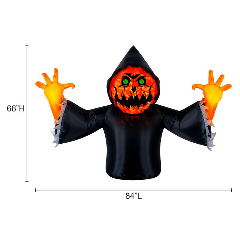 Faucheuse de citrouille gonflable 7 pieds avec lumières tourbillonnantes The Holiday Aisle® Halloween