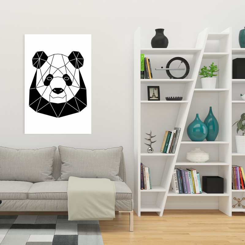 Toile de panda géométrique | Décoration faunique pour la maison, H 24 po x l 36 po