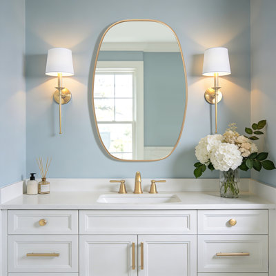 Oval Bathroom Mirror, Brushed Aluminum Alloy Frame Vanity Wall Mirror For Bedroom, Living Room, Hanging Or Leaning Horizontal Or Vertical