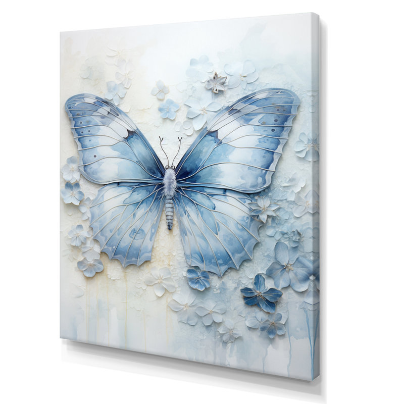 «Blue Butterfly Whispering Wings I», art mural papillon, H 20 po x l 12 po x P 1 po, Toile tendue