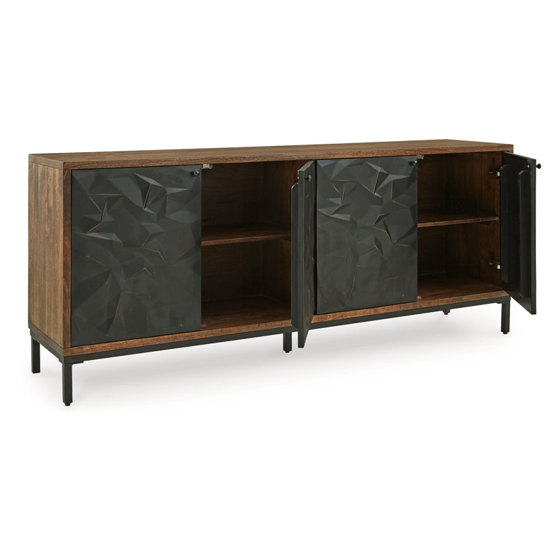 Console Anby, 4 portes, 2 tablettes, noir, bois brun 70 po