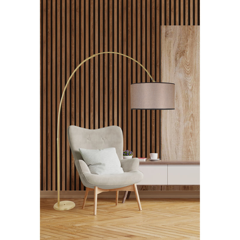 Ziggy 220cm Arched Floor Lamp, Dark Wicker, Gold