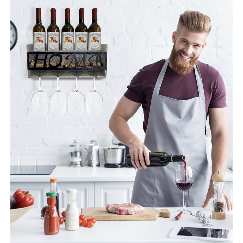 Support à vin mural gris pour 5 bouteilles Hansmartin
