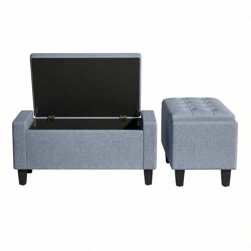Banc de rangement avec repose-pieds 36,6 pouces avec accoudoirs capitonnés avec pieds en bois, pour l'entrée, la chambre à coucher et le salon