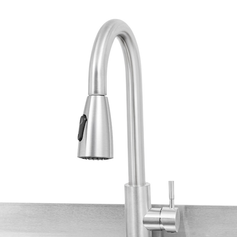 Stainless Steel Free Standing Kitchen Sink With Pull-Out Faucet, Matte Black