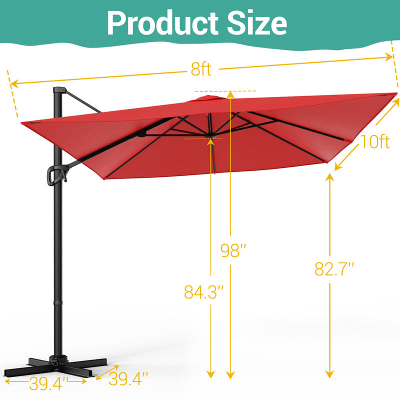 Parasol 96 po x 120 po Ruy, Tissu rouge rouille