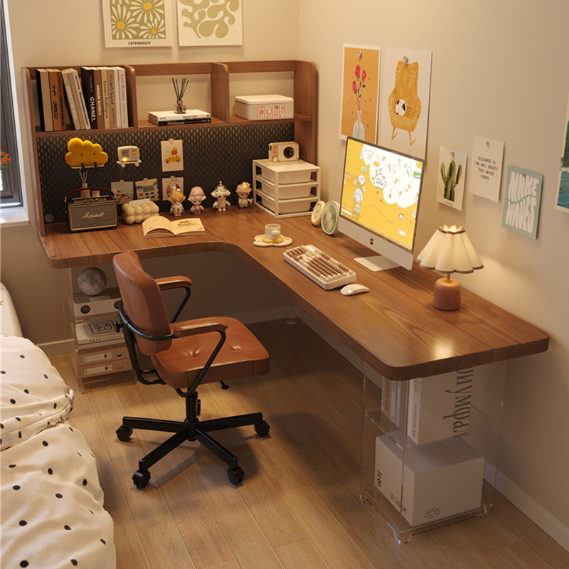Nut-brown L-Shaped Solid Wood writing desk, Left Hand Return, 61.02"H x 78.74" W x 55.12" D