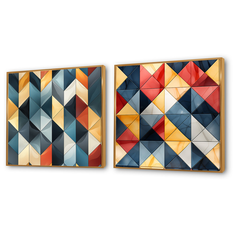 Halsey - Ensemble de 2 collages de formes carrées abstraites, H 16 po x l 33 po, Cadre flottant doré