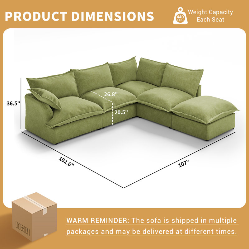 Upholstered Sofa, Cloud Sofa Modular Sectional Sofa Filled With Soft Down For Living Room Bedroom, Green
