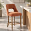Ensemble de 2 tabourets de bar rembourrés, hauteur du comptoir, pieds en bois, style moderne pour îlot de cuisine, orange