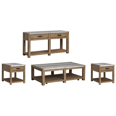 Table basse rectangulaire avec 2 tables de bout et canapé