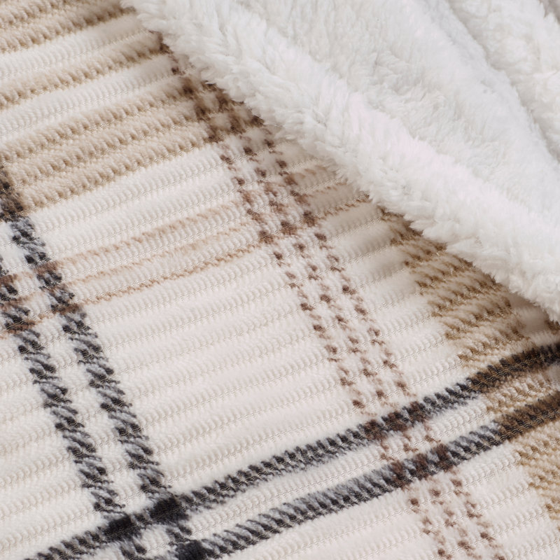 Cosy Ribbed Check 130x170cm Blanket Throw, Natural