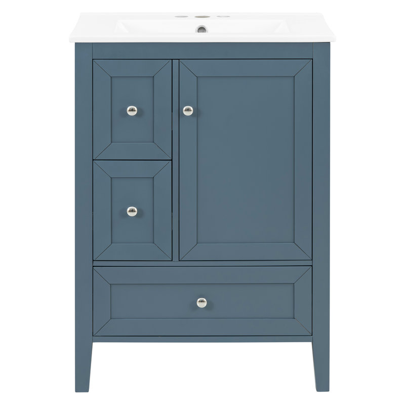 Meuble-lavabo 24 po avec comptoir en céramique, Bleu gris