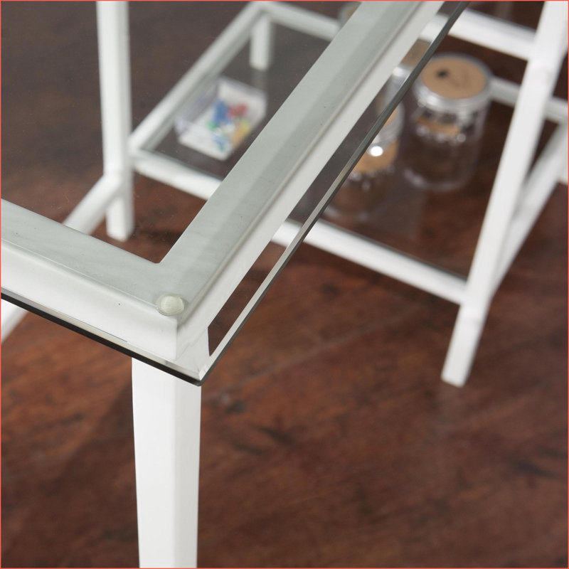Bureaux | Métal blanc contemporain Bureau étudiant en verre trempé | Blanc | Fer