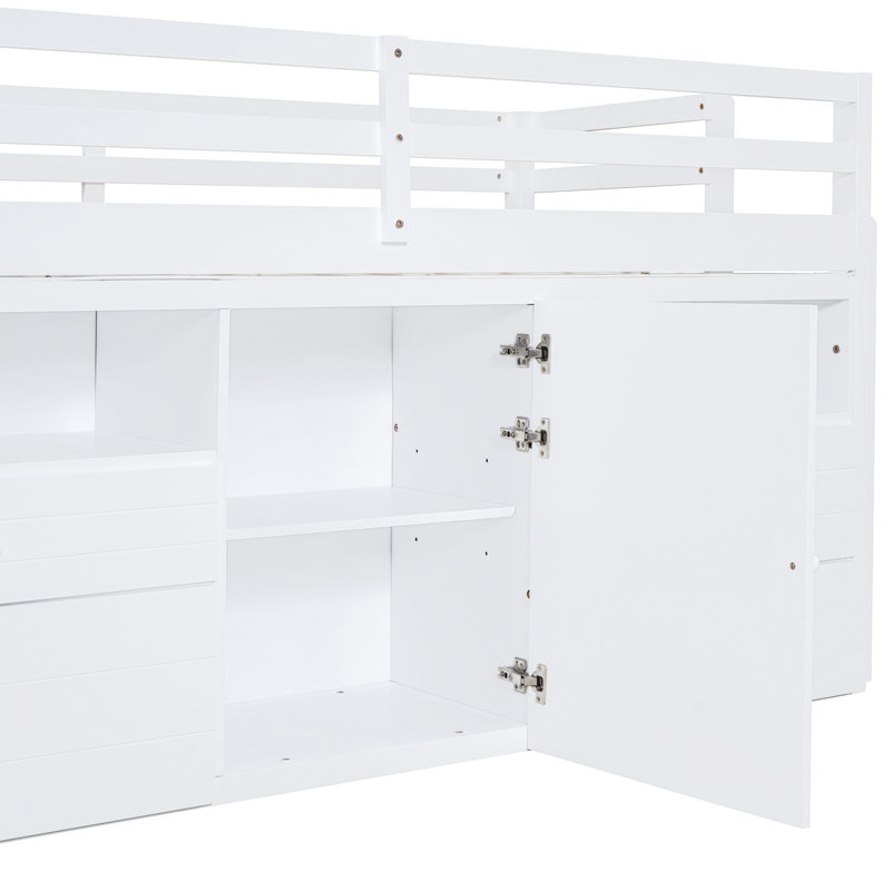 Lit mezzanine simple blanc avec 4 rangements, armoire et tablettes - assurance qualité 4 tiroirs et option de chambre pratique