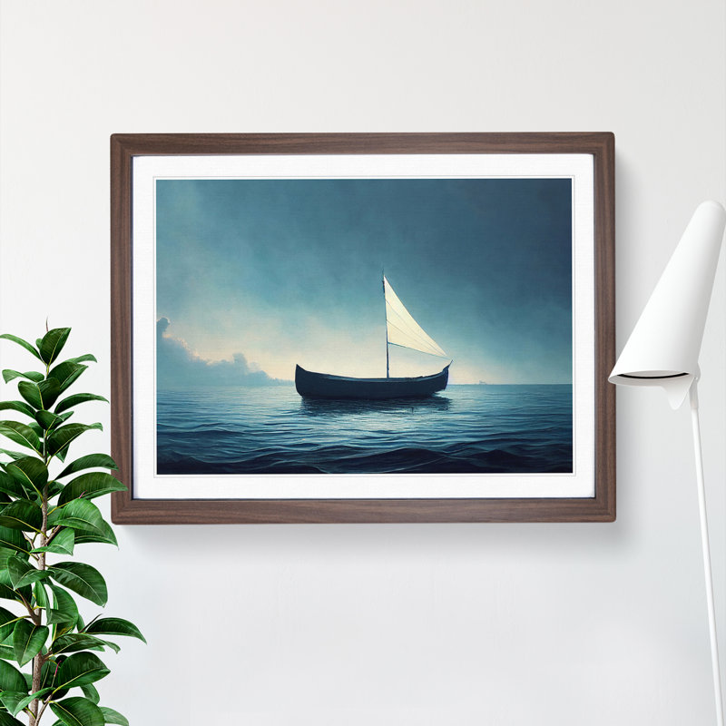 Solo Sailing Boat Vol.2 - Framed Print, 25cm H x 34cm W x 2cm D, Walnut