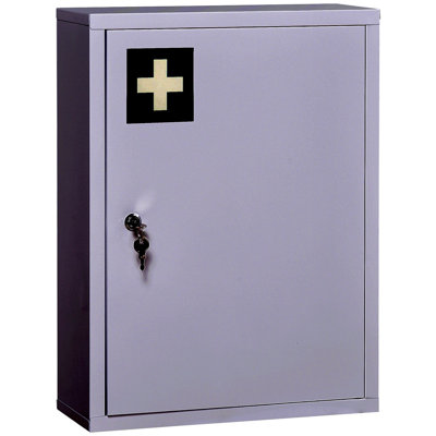 Kleankin 16" X 21" Wall Medicine Cabinet With Lock, 3 Tier Steel Locking Wall Cabinet For Bathroom, Kitchen With 2 Keys, White
