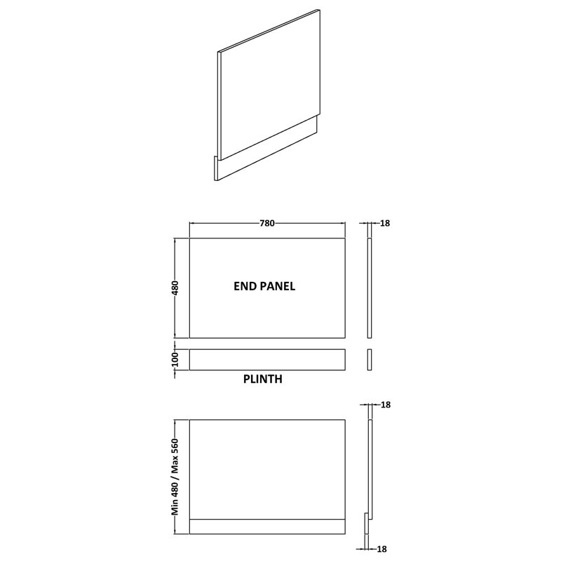 Fusion 800Mm Straight Bath End Panel And Plinth, Satin Anthracite