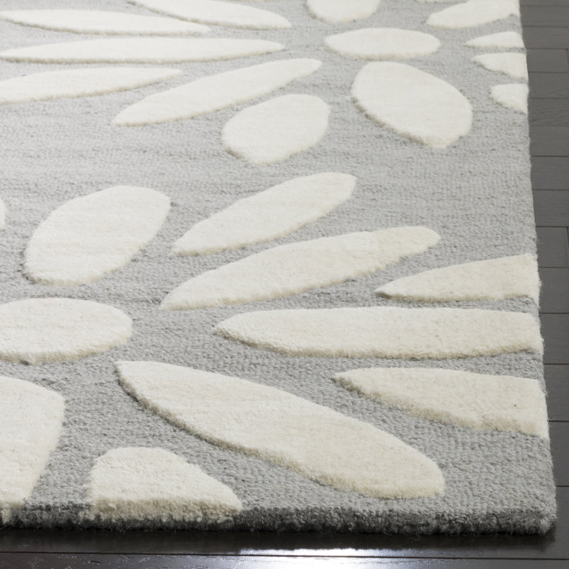 Tapis floral gris / ivoire en laine touffetée à la main Claro, Rectangle 6 pi x 9 pi