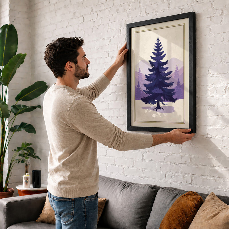 Winter Tree in Snow Minimalist - Framed Print, A3 - 42.0 x 29.7 cm, Unframed