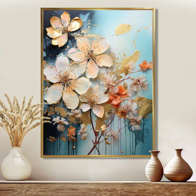 «White Plumeria Flower Vintage Blue», reproduction d'art murale Plumeria