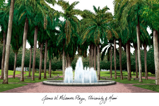 NCAA Campus Images Lithograph - Reproduction de souvenirs sur papier encadré, Hurricanes de Miami
