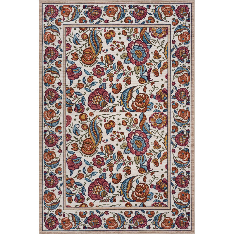  Tapis délavé à motif floral et cachemire Delara, Rectangle 5 pi x 7 pi