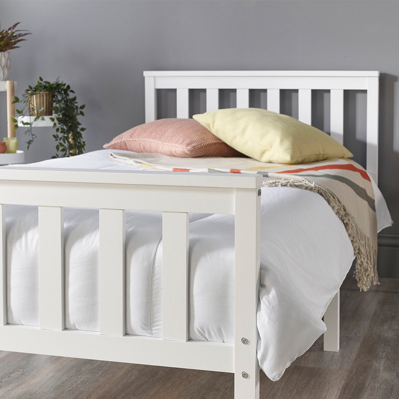 Aadi Solid Wood Shaker Bed Frame, Single (3'), White