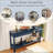 60'' Vintage Fir Veneer Console Table - Honeycomb-Patterned Drawers + Distressed Iron Handles, 3 Drawers + Bottom Open Shelf, Solid Pine Legs for Entryway/Living Room/Hallway/Study/Foyer