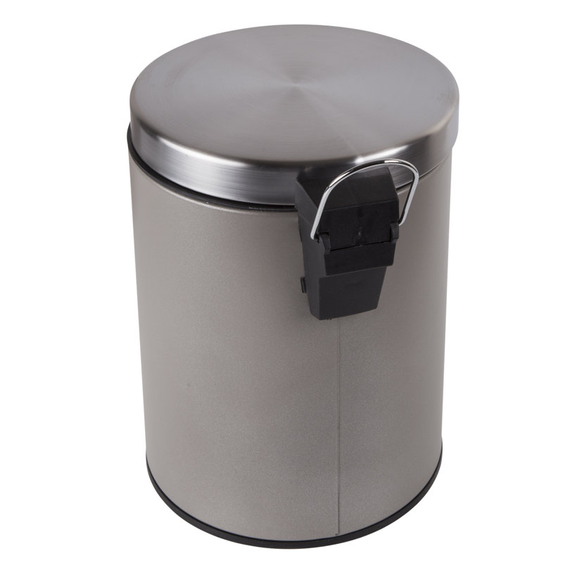 Gray Stainless Steel Round Step Trash Can with Pedal, 5 Liter