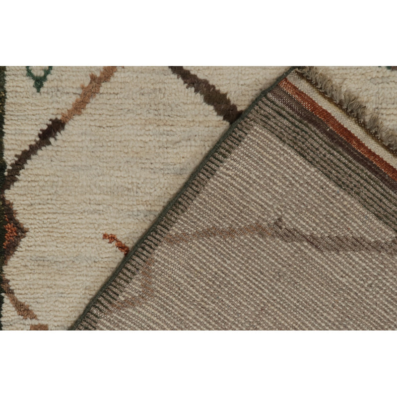 Moroccan Hand Knotted Geometric Area Rug in Brown, Green, Orange, Beige, Rectangle 6' x 9'