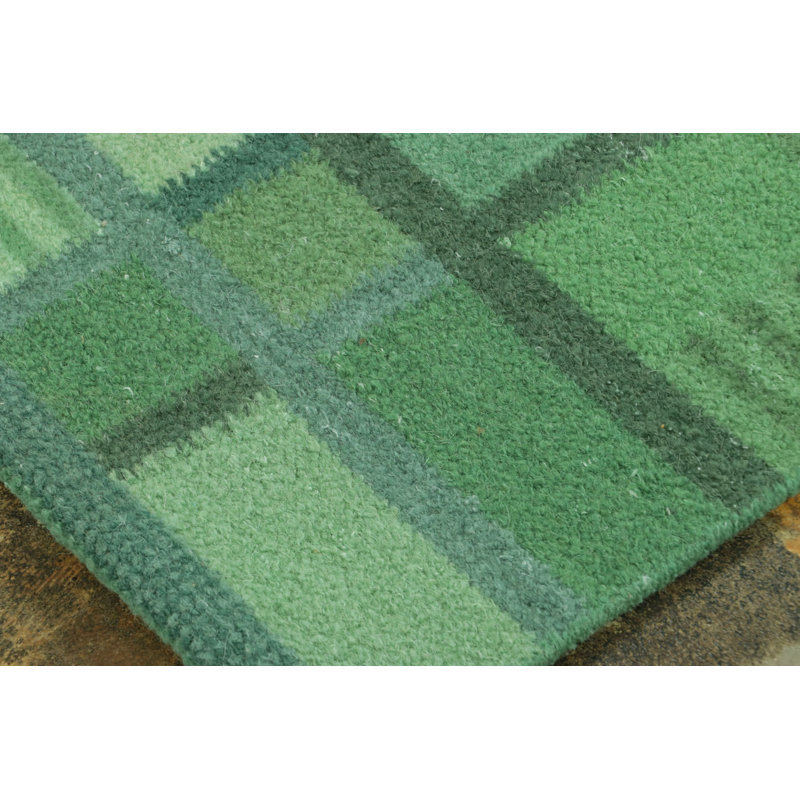 Vintage Wool Geometric Area Rug in Green