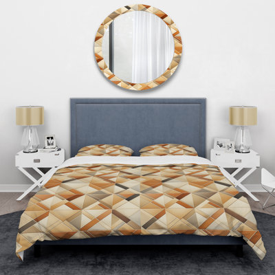 Ensemble de housse de couette en microfibre à motif géométrique beige / brun