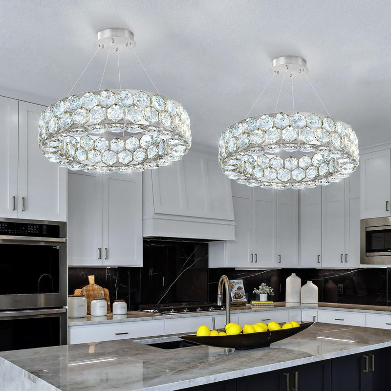 Lustre moderne pour salle à manger, Anneau 16 po, Argent
